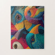 Fyra exotiska färgader och mönstrade fåglar