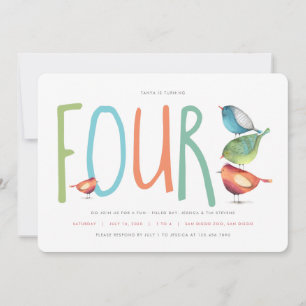 Fyra fåglar fjärde Födelsedagsfest inbjudan