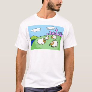 Fyra får på en backe. Mörk och ljust bekläda Tee Shirt