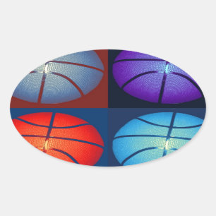 Fyra Färg-pop Art Basketboll Ovalt Klistermärke