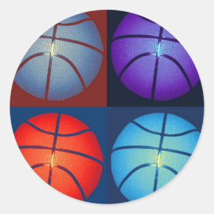 Fyra Färg-pop Art Basketboll Runt Klistermärke