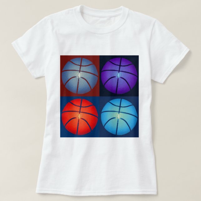 Fyra Färg-pop Art Basketboll Tee (Design framsida)