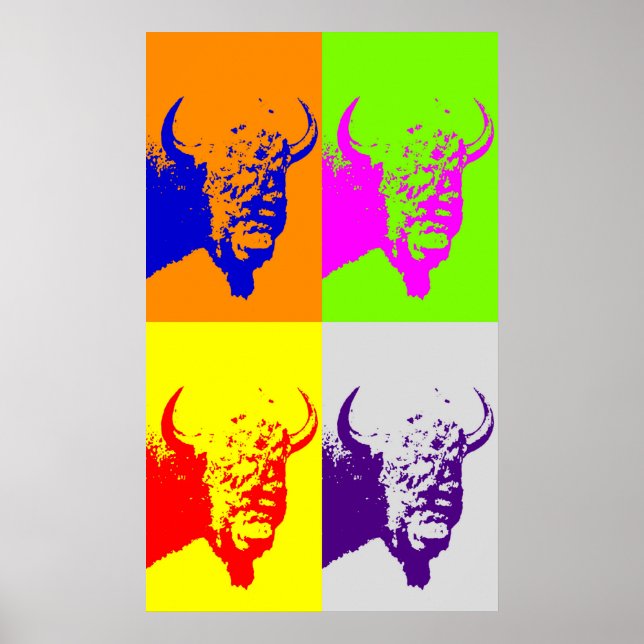 Fyra Färg-popkonst Bison Buffalo Art Poster (Framsidan)