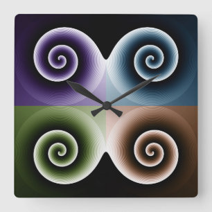 Fyra Färg Spiral Art Fyrkantig Klocka