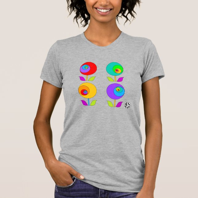 Fyra färgade fibonacci Flowers T-Shirt (Framsida)