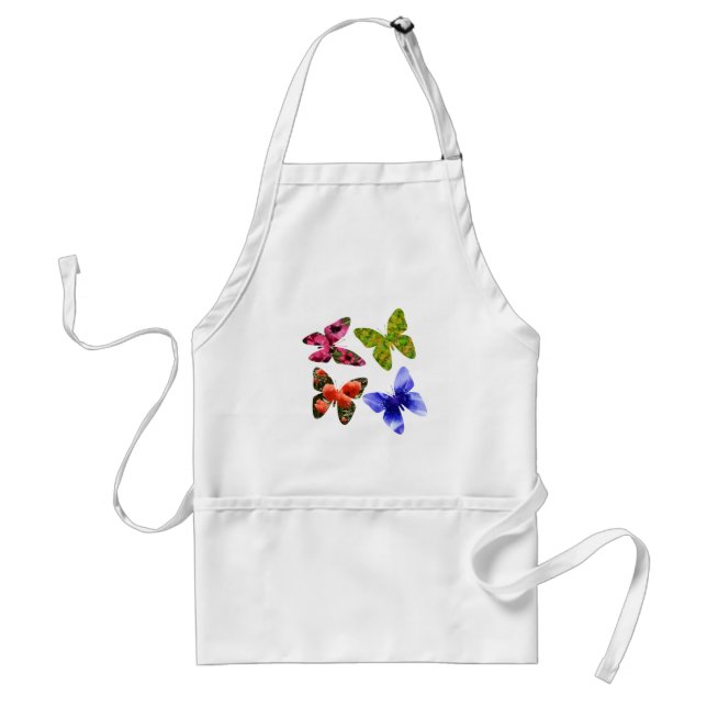 Fyra färgade fjäril-blommor. förkläde (Framsidan)