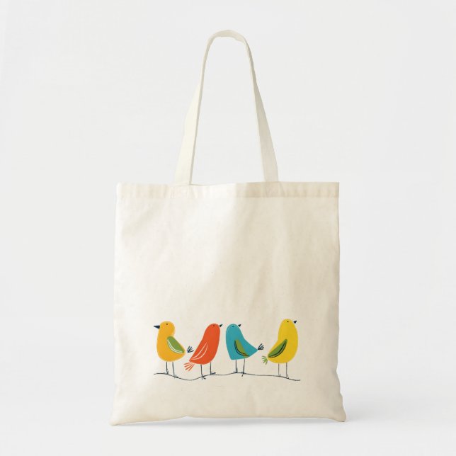 FYRA FÄRGFÄRGBIRDS MINIMALIST DESIGN ON TOTE BAG TYGKASSE (Framsidan)