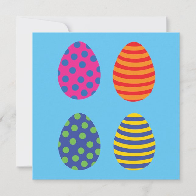 Fyra färgstarka Påskägg Kort (Framsida)