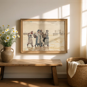 Fyra fiskefruar vid stranden Winslow Homer Poster
