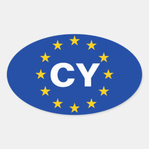 FYRA Flagga för Cypern (CY) EU Ovalt Klistermärke