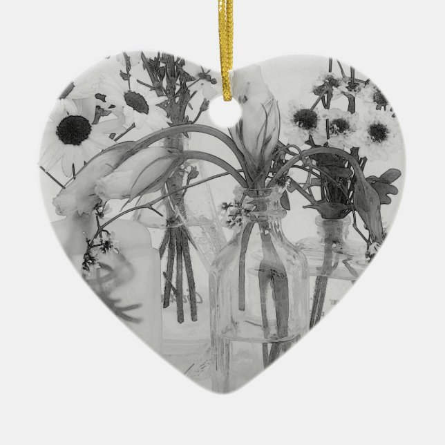 Fyra Flaskor och vita blommor Julgransprydnad Keramik (Framsidan)