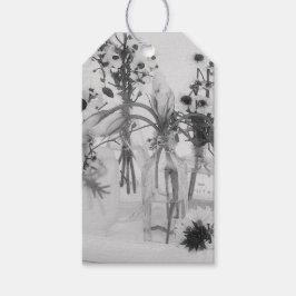 Fyra Flaskor och vita blommor Presentetikett