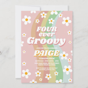 FYRA för alltid Groovy 4:e För alltid Rosa Flicka Inbjudningar