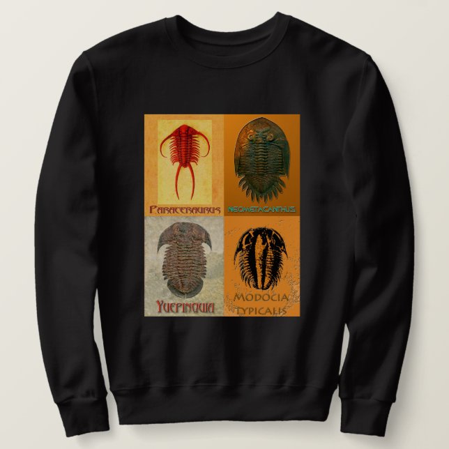 Fyra fossila trilobitmontage lång ärmad tröja (Design framsida)