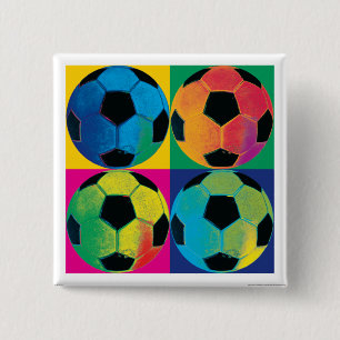Fyra fotbollar i olika Färg Knapp