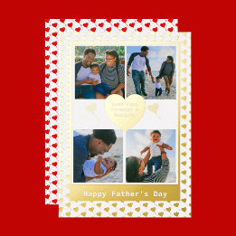 Fyra foto-familjen Namn Guld Red Hearts Fars dag