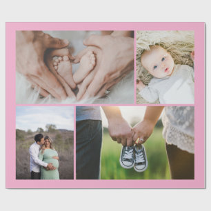 Fyra Foto Rosa Baby Tema Personliga Bilder Presentpapper