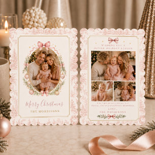 Fyra Foto Rosa Slöja Toile Jul Familj Julkort