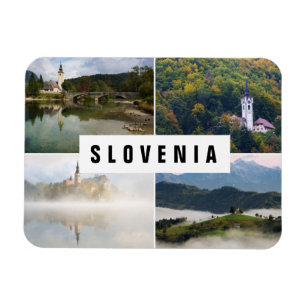 Fyra foto Slovenien-kyrkor kollage souvenir Magnet