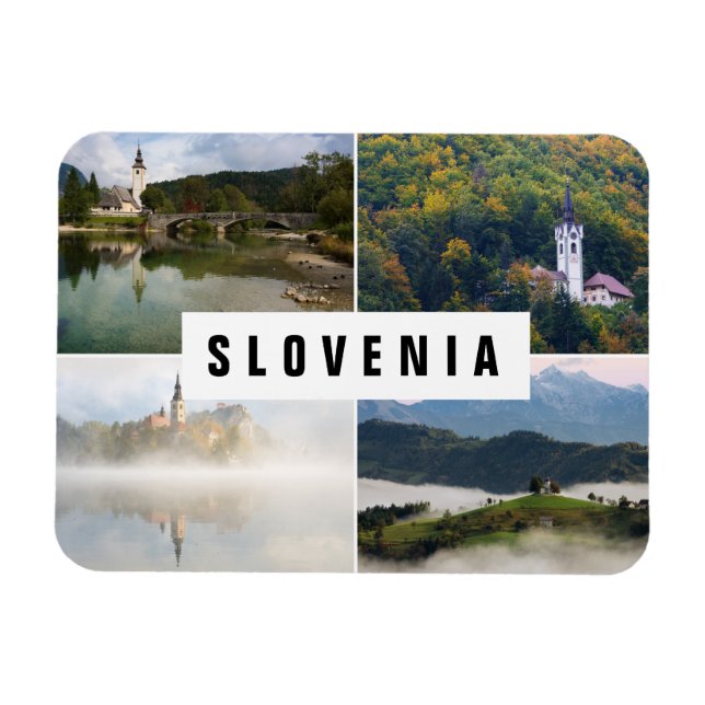 Fyra foto Slovenien-kyrkor kollage souvenir Magnet (Horisontell)