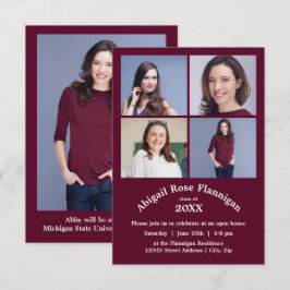 Fyra fotokollage Burgundy- 3 x 5-gradering Inbjudningar