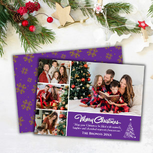 Fyra fotokollage modern söt lila christmas julkort