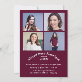 Fyra foton Collage Burgundy-Grad-meddelanden Inbjudningar