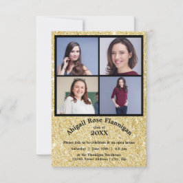 Fyra foton Collage Faux Guld-3x5Grad-meddelande Inbjudningar