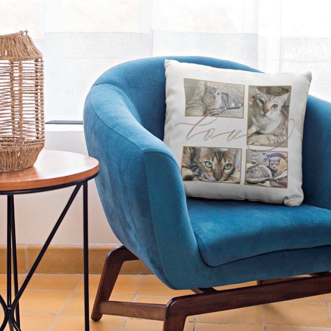 Fyra foton Collage Kärlek Pets Namn White Kudde (Skapare uppladdad)