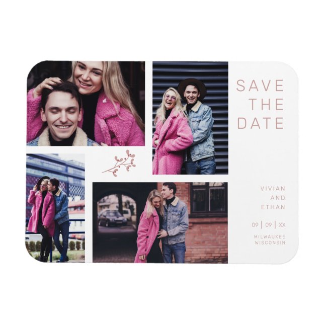 Fyra foton Modern Minimalistisk Collage Bröllop Magnet (Horisontell)