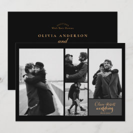 Fyra foton Modern svart och guldbröllop Inbjudningar
