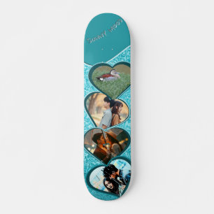 Fyra foton och namn hjärta blått vatten abstrakt  mini skateboard bräda 18,5 cm