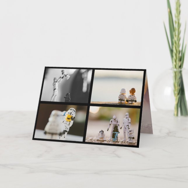 Fyra foton svart julfamilj i gräns helgkort (Framsida)