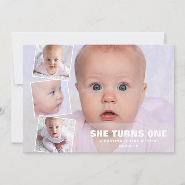 Fyra fotosamlingar Rosa första födelsedag Kort (Framsida)