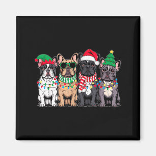 Fyra franska bulldoggar jul rolig Santa Rei Magnet