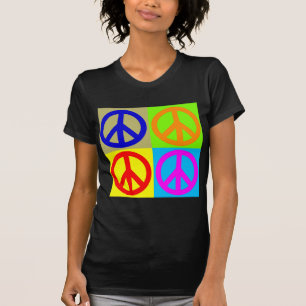 Fyra Fredstecken för popkonst i Färg Tee Shirt