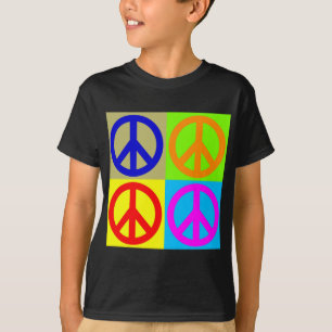 Fyra Fredstecken för popkonst i Färg Tee Shirt