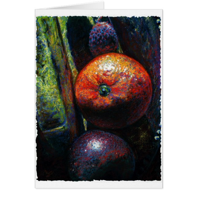 Fyra frukter: Orange, Banana, Plum, Lychee OBS Kort (Framsidan)