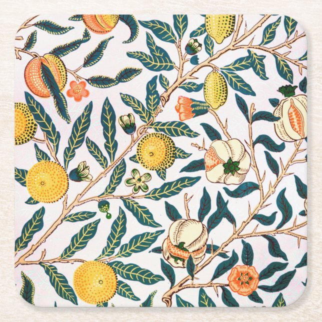 Fyra frukter, William Morris Underlägg Papper Kvadrat (Framsidan)