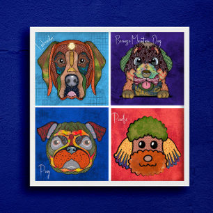 Fyra fula hund ansikte unika abstrakt-konst poster