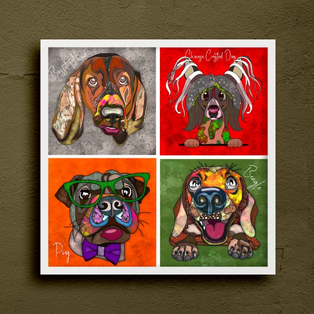 Fyra fula hund ansikte unika abstrakt-konst poster (Skapare uppladdad)