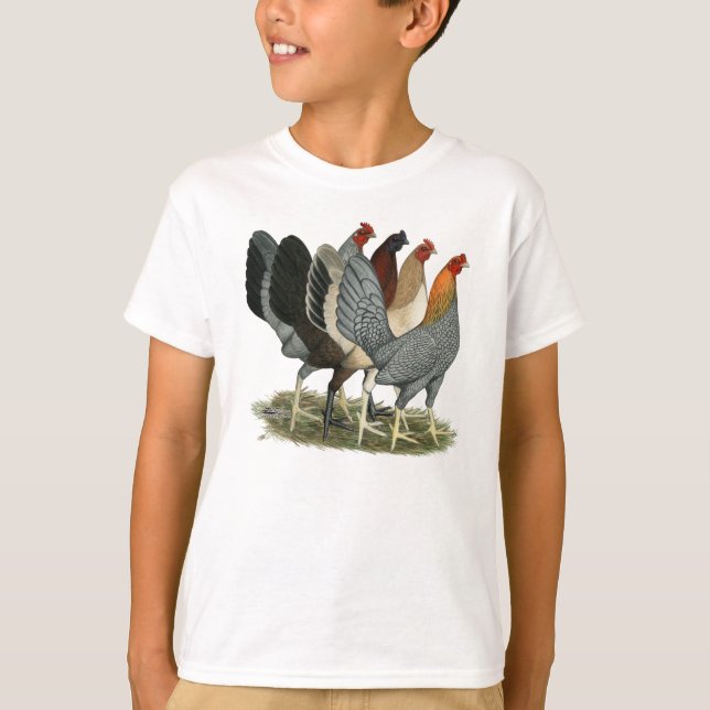 Fyra Gamefowl-höns T Shirt (Framsida)