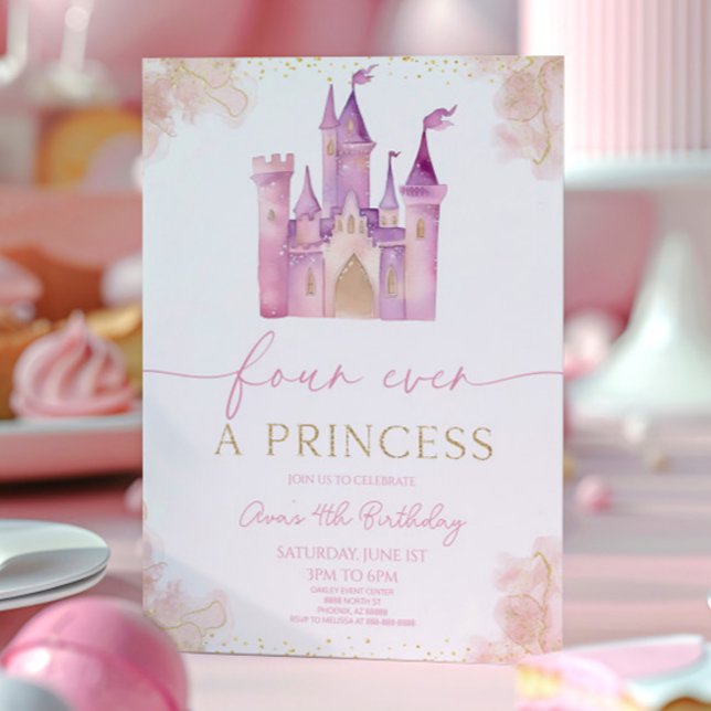 Fyra gånger en Princess Castle 4e födelsedagen Par Inbjudningar (Skapare uppladdad)