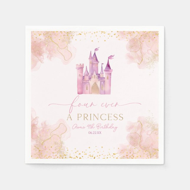 Fyra gånger en Princess Castle 4e födelsedagen Par Pappersservett (Framsidan)