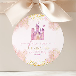 Fyra gånger en Princess Castle 4e födelsedagen Par Runt Klistermärke