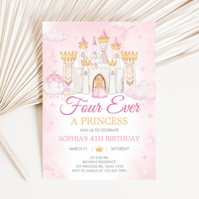 Fyra gånger en Princess-Födelsedagsfest Inbjudningar (Four Ever a Princess Birthday Party Invitation)