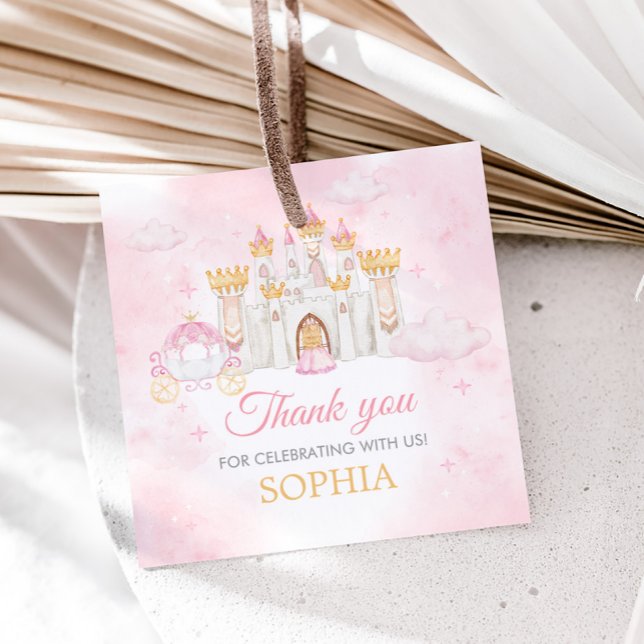 Fyra gånger en Princess Födelsedagsfest Square Gåvor Etiketter (Four Ever a Princess Birthday Party Favor Tags)