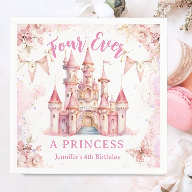 Fyra gånger en prinsessa Rosa Castle Girl 4e födel Pappersservett (Skapare uppladdad)