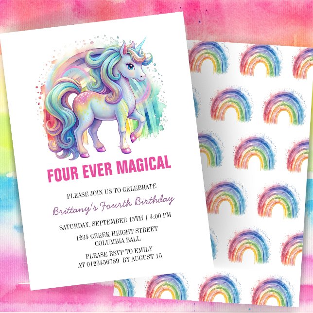 Fyra gånger förr Magic Pastel Unicorn Fjärde födel Inbjudningar (Skapare uppladdad)