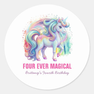 Fyra gånger förr Magic Pastel Unicorn Fjärde födel Runt Klistermärke